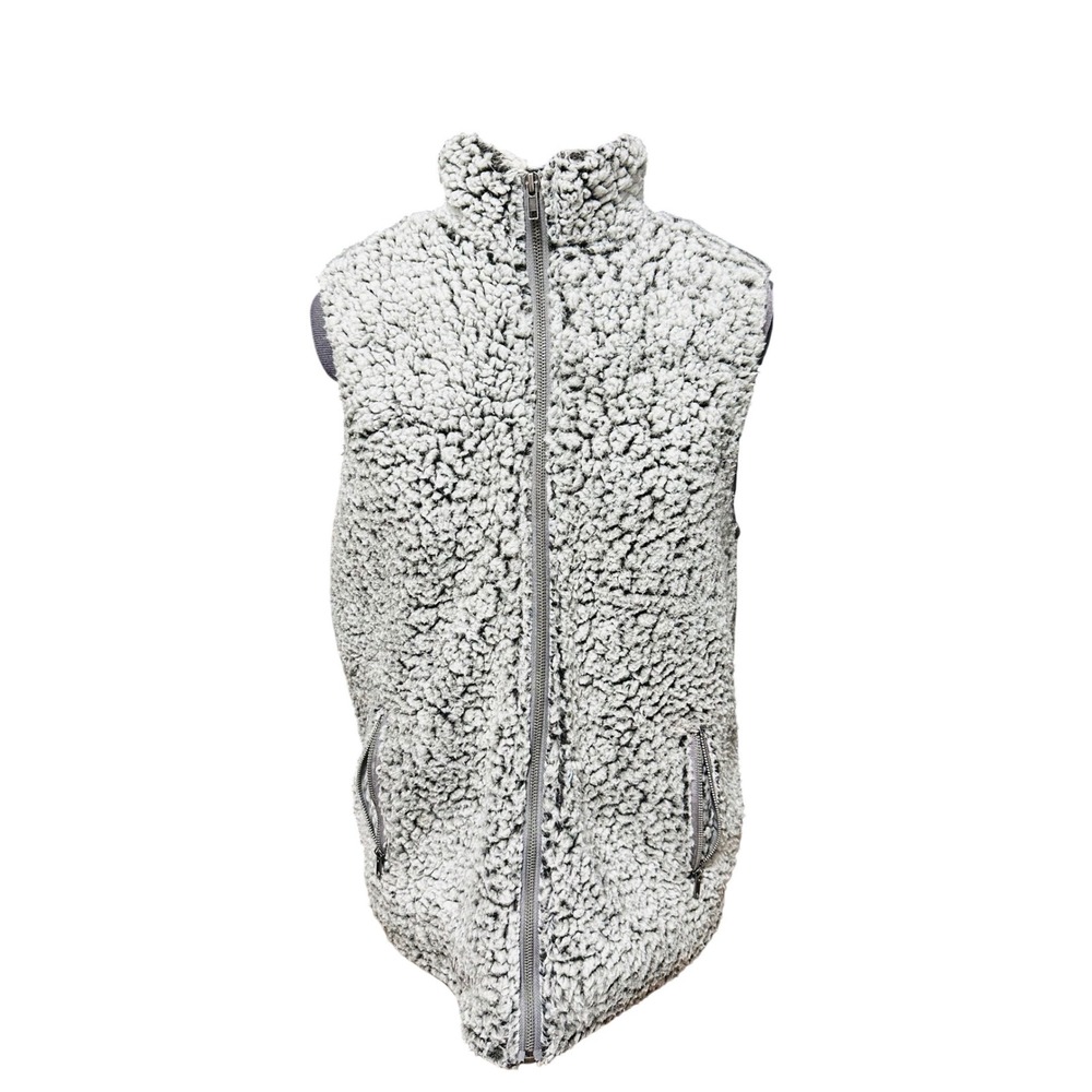 Thread Supply Sherpa Fleece Vest Charcoal Gray Full Zip Mock Neck Women's Medium